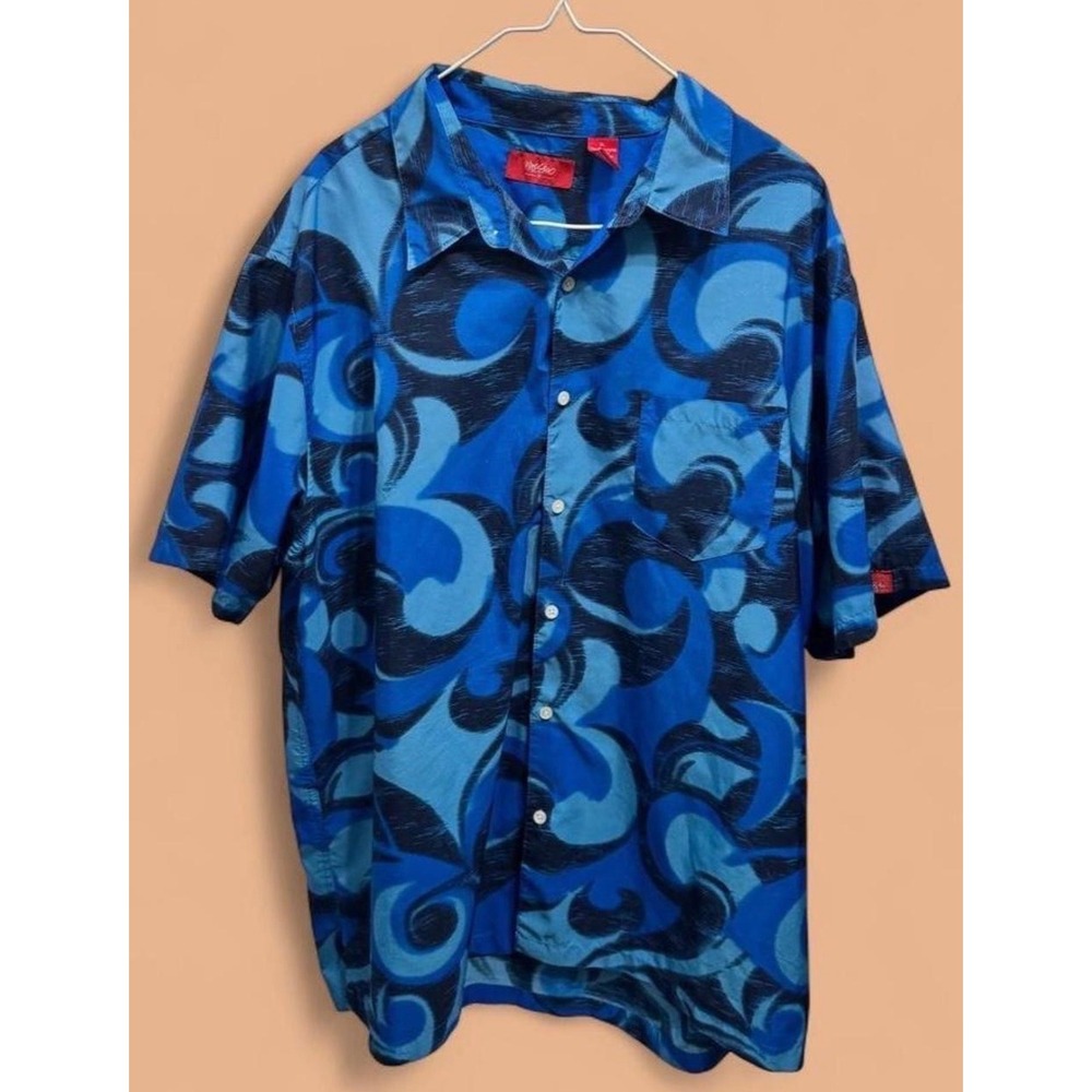 Y2K Mossimo Blue Abstract Swirl Button-Up Shirt Men's XL